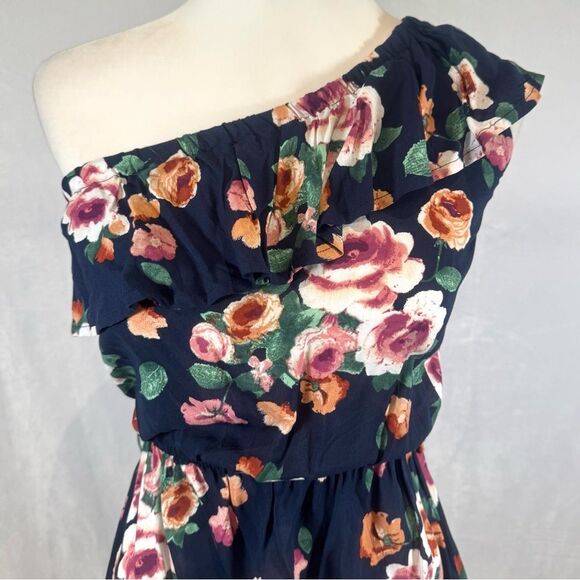 A’gaci navy floral ruffle one shoulder peplum top size small NWT - Picture 2 of 6